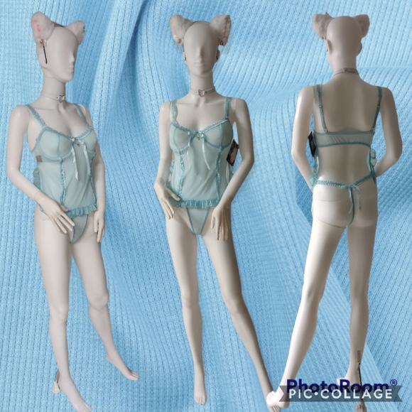 Small, medium or large Coquette powder blue babydoll & thong - Picture 4 of 10